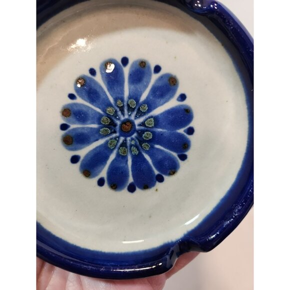 Vtg Ken Edwards El Palomar Guadalajara Blue 4" Ashtray Signed Cobalt Blue & Grey - Picture 4 of 10